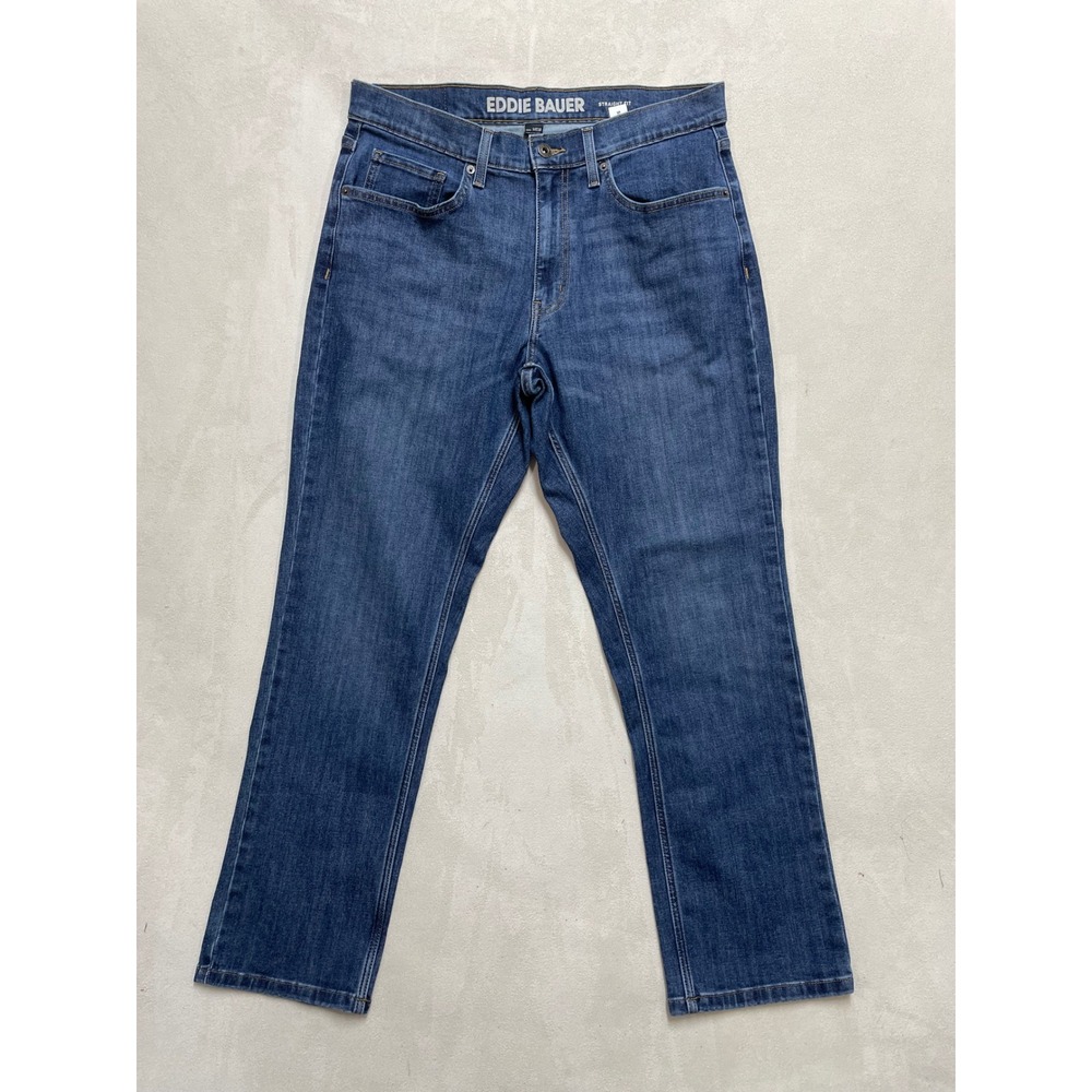 Eddie Bauer Mens Straight Fit Blue Denim Jeans 34x30 Stretch Cotton Blend